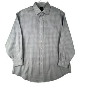 Jos A Bank Traveler 17.5 34 Gray Check Dress Shirt 100% Cotton
